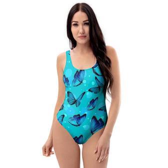 Turquoise Bubble Butterfly Print One Piece Swimsuite | Newhawaiianshirts