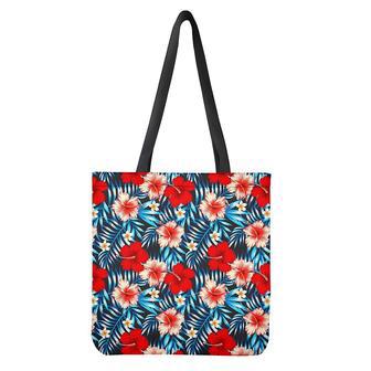 Turquoise Leaves Hibiscus Pattern Print Tote Bag | Newhawaiianshirts AU