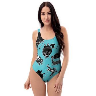 Viking Cartoon Silhouette One Piece Swimsuite | Newhawaiianshirts DE