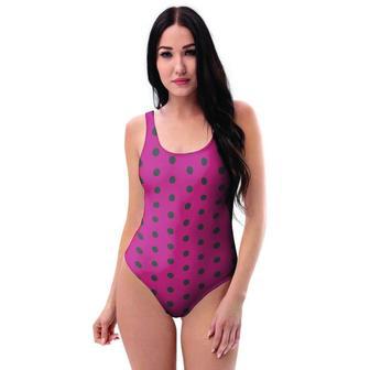 Vintage Black And Pink Tiny Polka Dot One Piece Swimsuite | Newhawaiianshirts DE