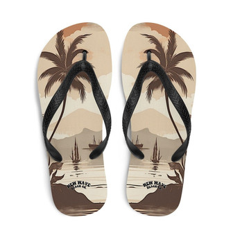 Vintage Faded Brown Island Palm Tree Bay Flip Flops Colorful | Newhawaiianshirts