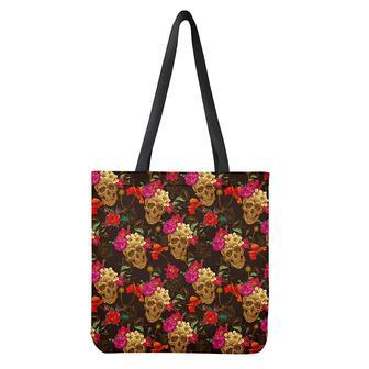 Vintage Flowers Skull Pattern Print Tote Bag | Newhawaiianshirts AU