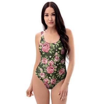 Vintage Pink Rose Floral Print One Piece Swimsuite | Newhawaiianshirts CA