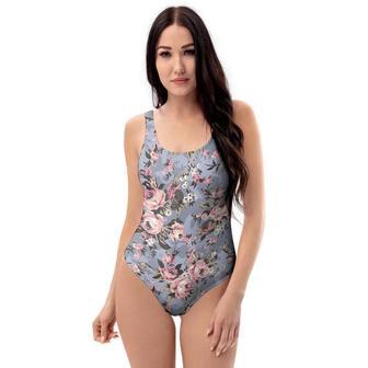 Vintage Pink Rose Flower Print One Piece Swimsuite | Newhawaiianshirts