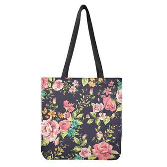 Vintage Rose Floral Flower Pattern Print Tote Bag | Newhawaiianshirts DE