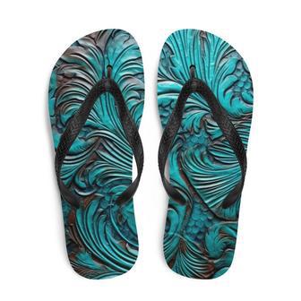 Western Scroll Leather Blue Design Flip-Flops | Newhawaiianshirts AU