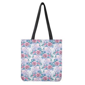 White Fairy Rose Unicorn Pattern Print Tote Bag | Newhawaiianshirts