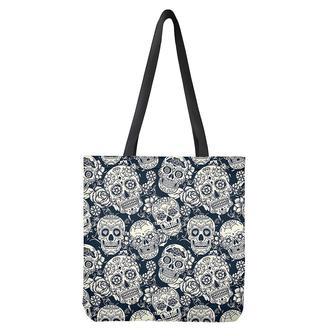 White Floral Sugar Skull Pattern Print Tote Bag | Newhawaiianshirts UK