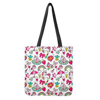 White Girly Unicorn Pattern Print Tote Bag | Newhawaiianshirts CA