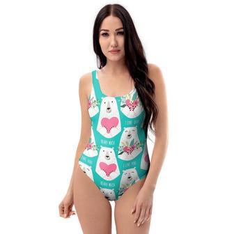 White Mama Bear One Piece Swimsuite | Newhawaiianshirts