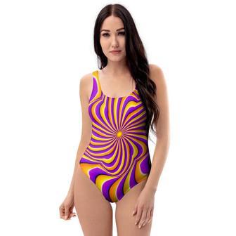 Yellow And Purple Spin Illusion. One Piece Swimsuite | Newhawaiianshirts DE