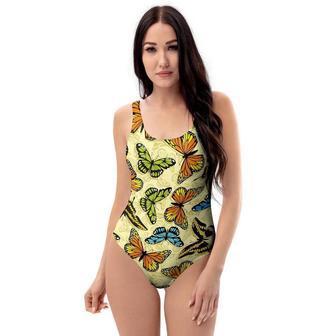 Yellow Butterfly Pattern Print One Piece Swimsuite | Newhawaiianshirts DE