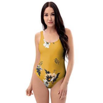 Yellow Flower Print One Piece Swimsuite | Newhawaiianshirts CA