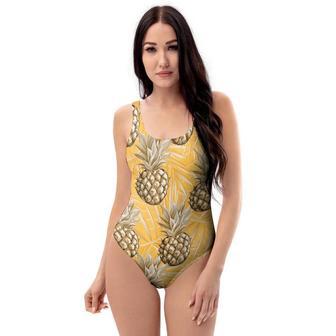 Yellow Hawaiian Pineapple Print One Piece Swimsuite | Newhawaiianshirts CA