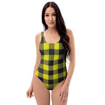 Yellow Plaid One Piece Swimsuite | Newhawaiianshirts UK