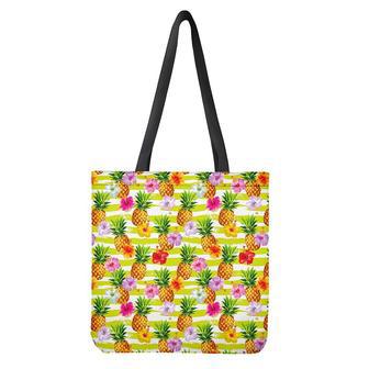 Yellow Striped Pineapple Pattern Print Tote Bag | Newhawaiianshirts UK