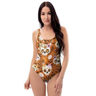 Yellow Sugar Skull One Piece Swimsuite | Newhawaiianshirts