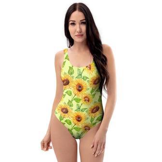 Yellow Sunflower Print One Piece Swimsuite | Newhawaiianshirts CA