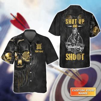 Archery Skull Shut Up and Shoot Personalized Name Hawaiian Shirt, Gift For Archer Sport Lovers, Gift For Archer | Newhawaiianshirts