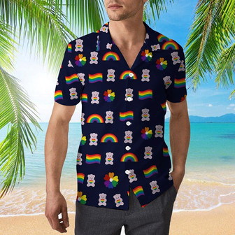 Bear Pride Hawaiian Shirt For LGBT, LGBT Rainbow Flag Hawaiian Shirts, Heart Rainbow Color Hawaiian Full Printed Shirt | Newhawaiianshirts