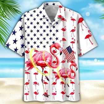 Beautiful Flamingo Hawaiian Shirt Full Printed, Flamingo American Flag Happy Of Jul Hawaii Shirts | Newhawaiianshirts DE