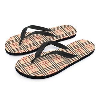 Beige Plaid Tartan Men's Flip Flops | Newhawaiianshirts