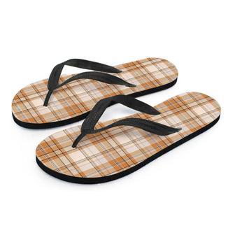 Beige Plaid Tartan Print Men's Flip Flops | Newhawaiianshirts CA