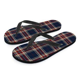 Beige Red And Blue Plaid Tartan Men's Flip Flops | Newhawaiianshirts DE