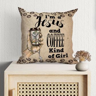 Bible Verse Pillow - Jesus Pillow - Cross Symbol, Coffee Bean Pillow - Gift For Christian - I Am A Jesus And Coffee Kind Of Girl Pillow - Monsterry CA