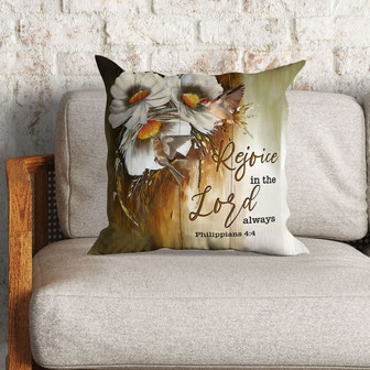 Bible Verse Pillow - Jesus Pillow - Floral, Sparrow Pillow - Gift For Christian - Rejoice In The Lord Always Philippians 4:4 Throw Pillow - Monsterry