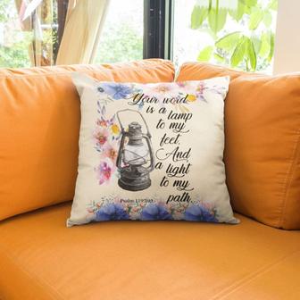 Bible Verse Pillow - Jesus Pillow - Floral, Hurricane Lamp Pillow - Gift For Christian - Psalm 119:105 Your Word Is A Lamp To My Feet And A Light To My Path Throw Pillow - Monsterry