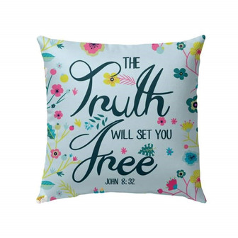Bible Verse Pillow - Jesus Pillow - Flower Art Pillow - Gift For Christian - The Truth Will Set You Free John 8:32 Throw Pillow - Monsterry