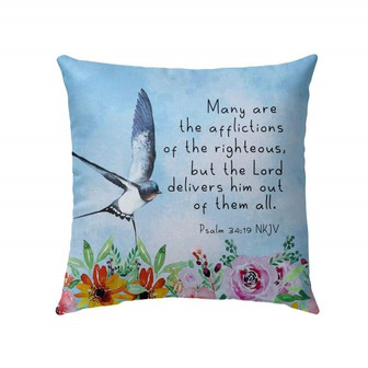 Bible Verse Pillow - Jesus Pillow - Flower Garden, Hummingbird Pillow - Gift For Christian - Many Are The Afflictions Of The Righteous Psalm 34:19 Pillow - Monsterry