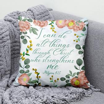 Bible Verse Pillow - Jesus Pillow - Flower Pillow - Gift For Christian - I Can Do All Things Through Christ Philippians 4:13 Pillow - Monsterry