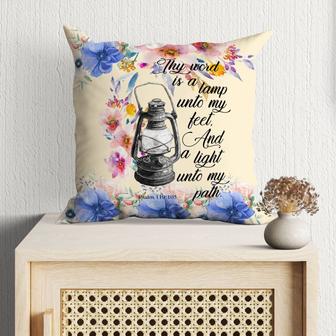 Bible Verse Pillow - Jesus Pillow - Flower Pillow - Gift For Christian - Thy Word Is A Lamp To My Feet Psalm 119:105 Pillow - Monsterry