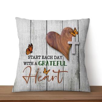 Bible Verse Pillow - Jesus Pillow - Heart Shape, Cross Symbol, Orange Butterfly - Gift For Christian- Start Each Day With A Grateful Heart Christian Pillow - Monsterry UK