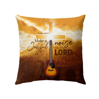 Bible Verse Pillow - Jesus Pillow - Heaven Light, Guitar, Cross Light Pillow - Gift For Christian - Make A Joyful Noise Unto The Lord Psalm 100:1 Pillow - Monsterry