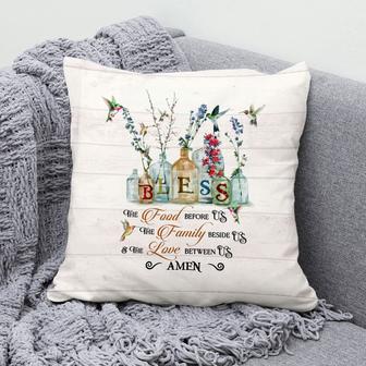 Bible Verse Pillow- Jesus Pillow- Hummingbird Pillow- Gift For Christian- Bless The Food Before Us Christian Pillow - Monsterry