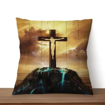 Bible Verse Pillow - Jesus Pillow - Jesus On Cross - Gift For Christian - Christ On The Cross On Hill - Christian Pillow - Monsterry CA