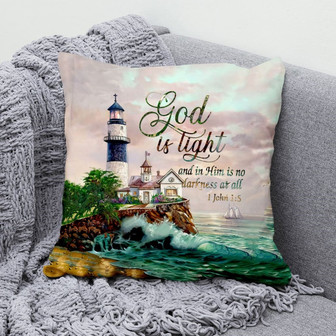 Bible Verse Pillow - Jesus Pillow - Lighthouse, Blue Ocean - Gift For Christian - God Is Light 1 John 1:5 Kjv - Monsterry