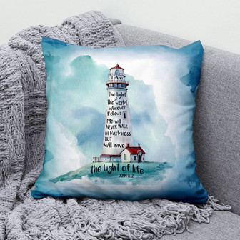 Bible Verse Pillow - Jesus Pillow - Lighthouse Pillow - Gift For Christian - I Am The Light Of The World John 8:12 Pillow - Monsterry