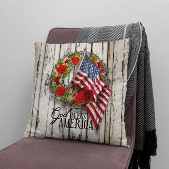 Bible Verse Pillow - Jesus Pillow- Rose Wreath, American Flag- Gift For Christian- God Bless America Christian Pillow - Monsterry CA