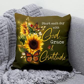 Bible Verse Pillow - Jesus Pillow - Sunflower, Orange Butterfly - Gift For Christian- Start Each Day With God Christian Pillow - Monsterry UK