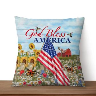 Bible Verse Pillow - Jesus Pillow - Sunflower, Flower Field, Hummingbird, American Flag - Gift For Christian- God Bless America Christian Pillow - Monsterry DE
