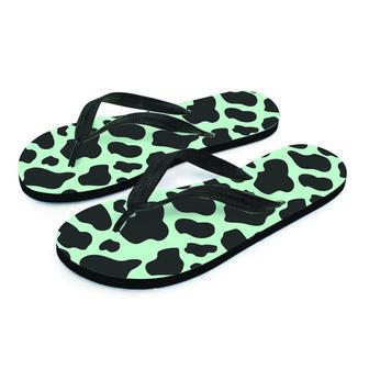 Black And Green Cow Print Men's Flip Flops | Newhawaiianshirts DE