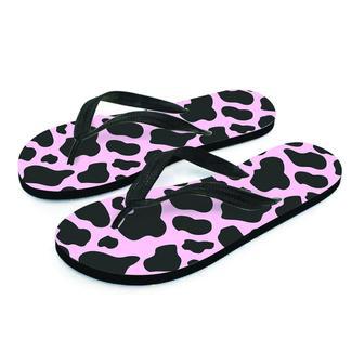 Black And Pink Cow Print Men's Flip Flops | Newhawaiianshirts CA