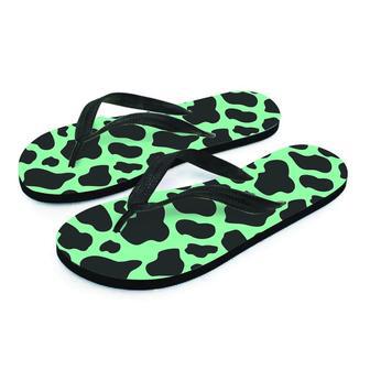 Black And Teal Cow Print Men's Flip Flops | Newhawaiianshirts CA