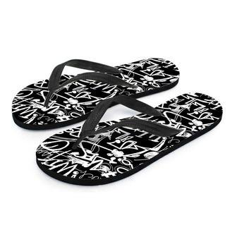 Black And White Graffiti Doodle Text Print Men's Flip Flops | Newhawaiianshirts