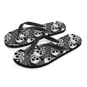 Black And White Rose Floral Skull Men's Flip Flops | Newhawaiianshirts UK