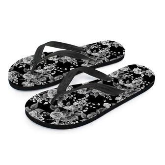 Black And White Rose Flower Men's Flip Flops | Newhawaiianshirts AU